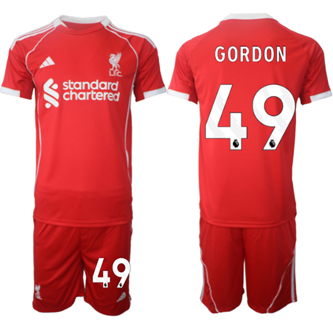 Men's Liverpool #49 Kaide Gordon 2025 Red Home Soccer Jersey Suit