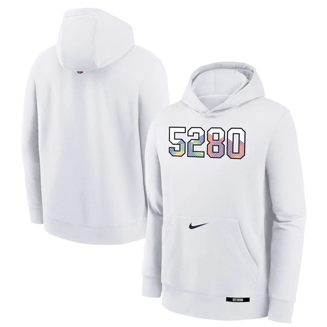 Men's Denver Nuggets White 2025 City Edition Fleece Club Pullover Hoodie