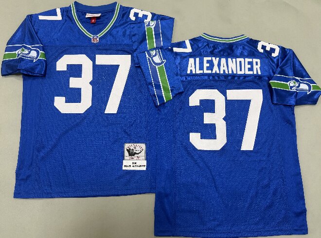 Men's Seattle Seahawks #37 Shaun Alexander Blue Throwback Jersey