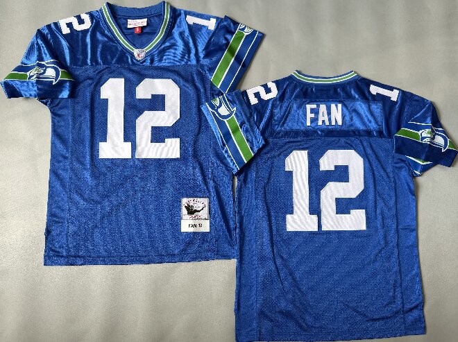 Men's Seattle Seahawks #12 Fan Mitchell & Ness Royal Legacy Throwback Jersey