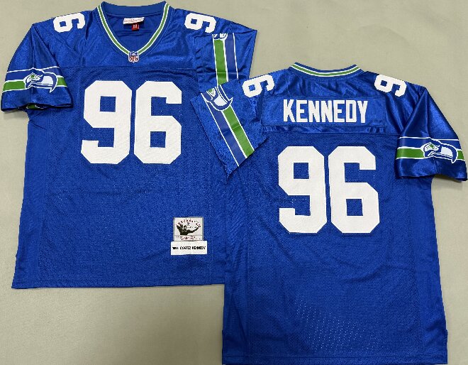 Men's Seattle Seahawks #96 Cortez Kennedy Royal Mitchell & Ness Legacy Throwback Jersey