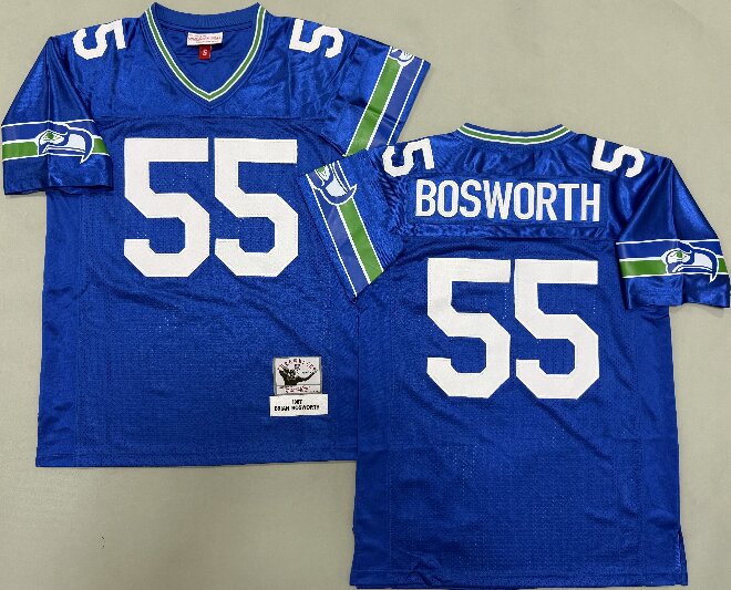 Men's Seattle Seahawks #55 Brian Bosworth 1987 Royal Mitchell & Ness Legacy Throwback Jersey