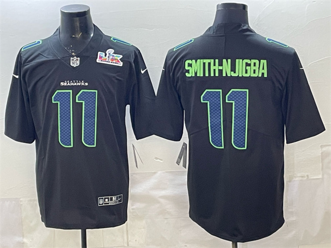 Men's Seattle Seahawks #11 Jaxon Smith-Njigba Black 2026 Super Bowl LX Patch Carbon Fashion Vapor Untouchable Limited Stitched Football Jersey