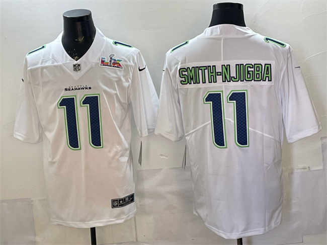 Men's Seattle Seahawks #11 Jaxon Smith-Njigba White 2026 Super Bowl LX Patch Tundra Fashion Vapor Untouchable Limited Stitched Football Jersey