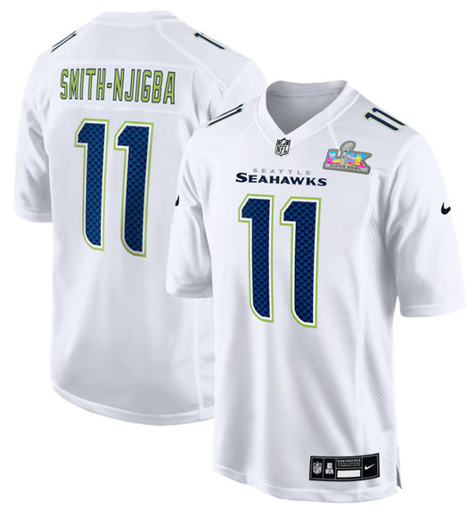 Men's Seattle Seahawks #11 Jaxon Smith-Njigba White 2026 Super Bowl LX Patch Tundra Fashion Stitched Game Jersey