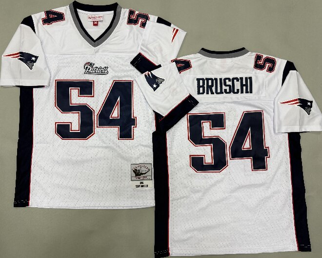 Men's New England Patriots #54 Tedy Bruschi 1996 White Throwback Jersey
