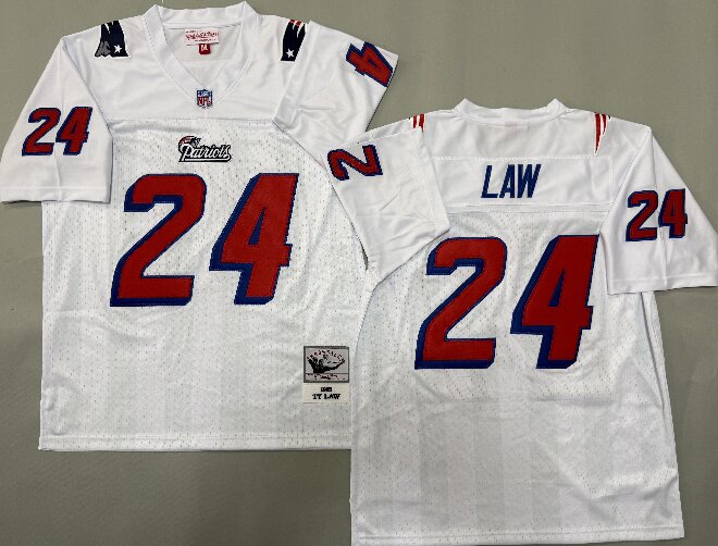 Men's New England Patriots #24 Ty Law Throwback 1995 White Legacy Stitched Football Jersey