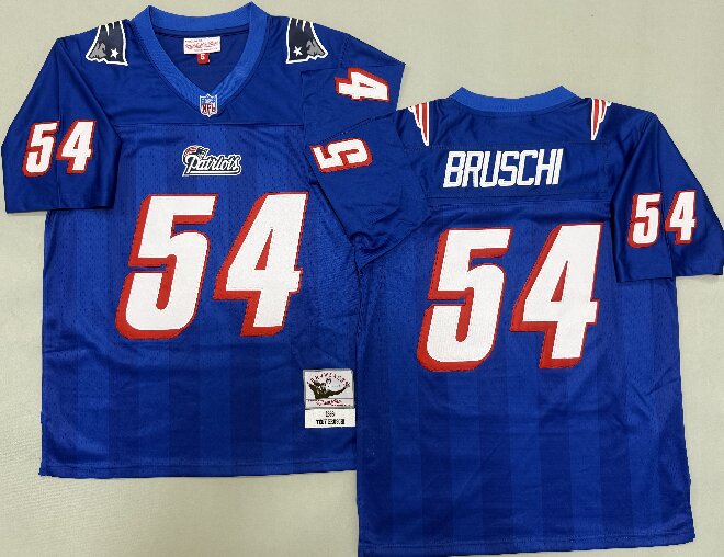 Men's New England Patriots #54 Tedy Bruschi Royal 1996 Throwback Vintage Jersey