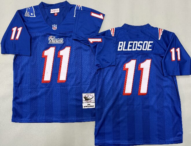 Men's New England Patriots #11 Drew Bledsoe Royal Mitchell & Ness Throwback Vintage Football Jersey