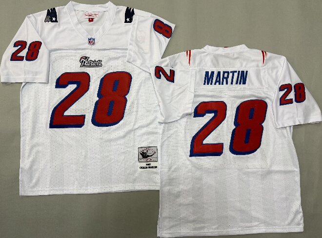 Men's New England Patriots #28 Curtis Martin Mitchell & Ness 1996 White Retired Player Jersey