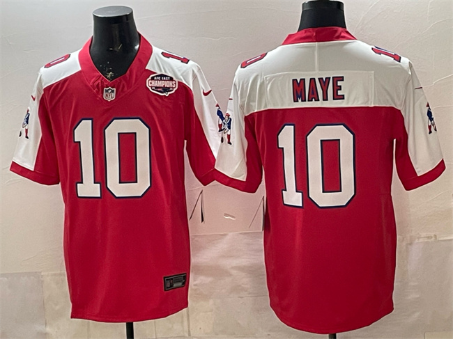 Men's New England Patriots #10 Drake Maye Red Alternate F.U.S.E. 2026 AFC East Championship Patch Throwback Vapor Limited Stitched Football Jersey