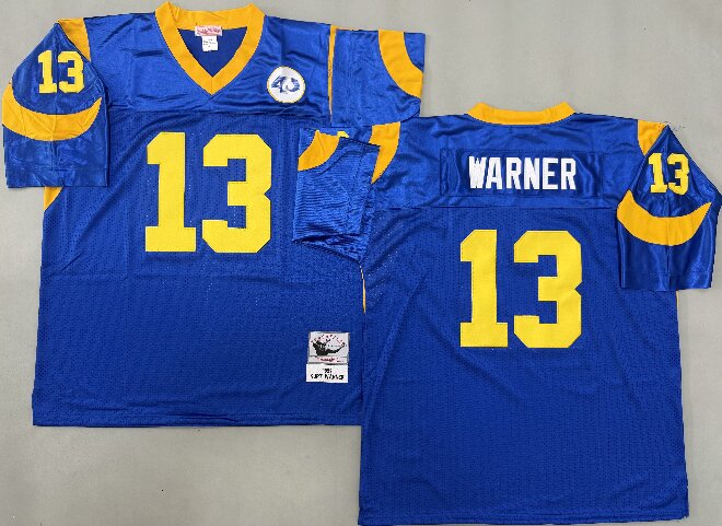 Men's  Los Angeles Rams #13 Kurt Warner royal blue Mitchell & Ness Throwback Jersey