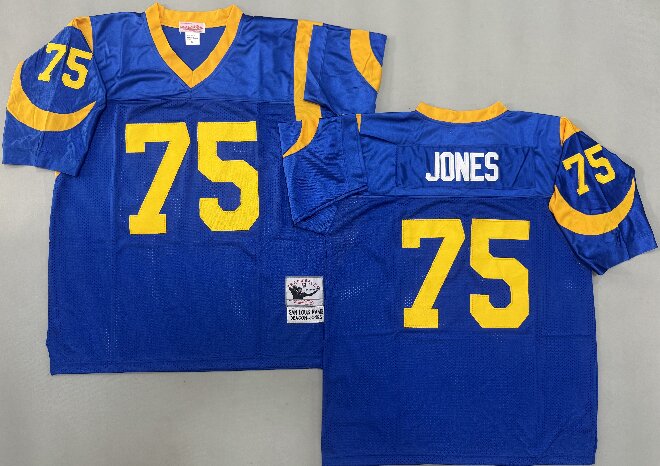Men's  Los Angeles Rams #75 Deacon Jones Royal Mitchell & Ness Throwback Vintage Football Jersey