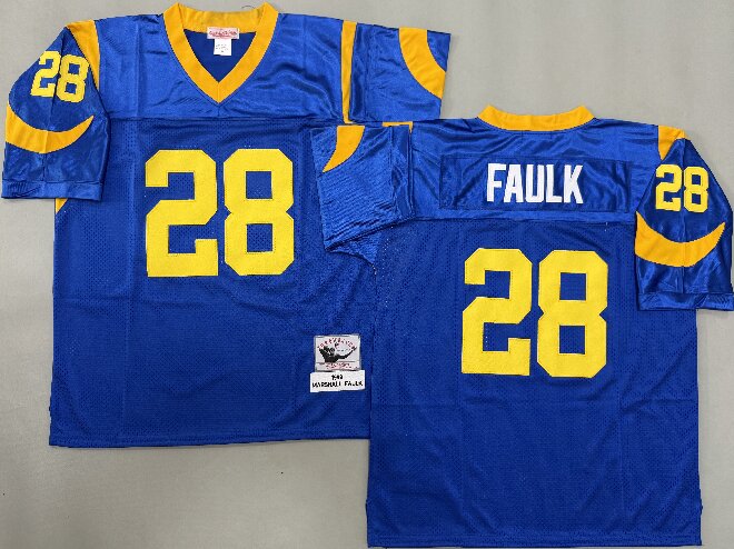 Men's  Los Angeles Rams #28 Marshall Faulk royal blue Mitchell & Ness Throwback Jersey