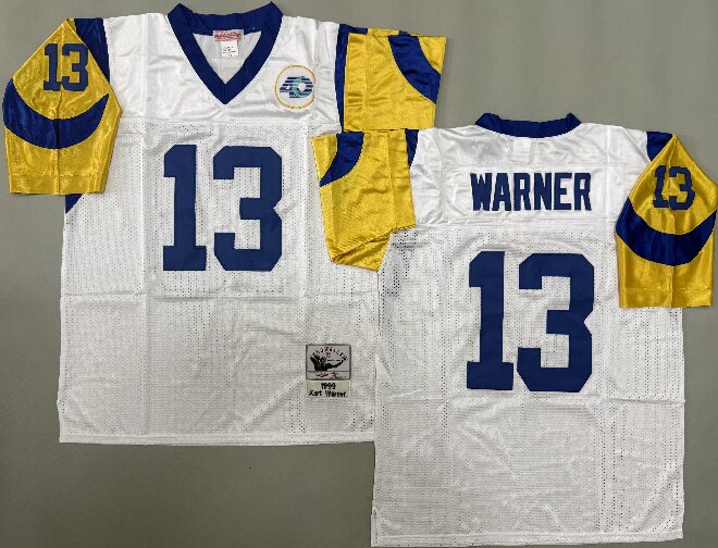 Men's  Los Angeles Rams #13 Kurt Warner 1985 White 40th Anniversary Willabee Ward Patch Throwback Jersey