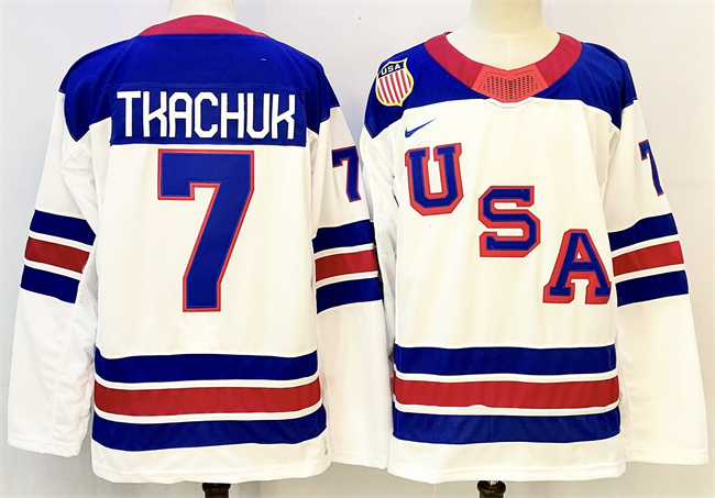 Men's USA #7 Brady Tkachuk White 2025-2026 Stitched Jersey