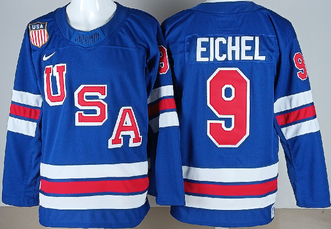 Men's USA #9 Jack Eichel Royal 2025-2026 Stitched Jersey