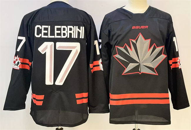 Men's Canada Hockey #17 Macklin Celebrini Black Stitched Jersey