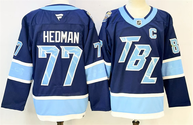 Men's Tampa Bay Lightning #77 Victor Hedman Blue 2026 Stadium Series With C Patch Stitched Jersey