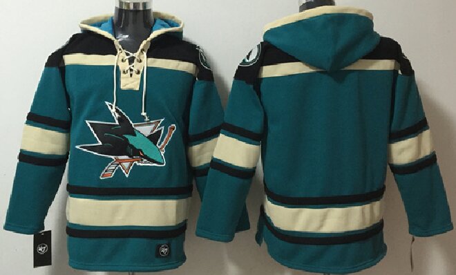 Men's San Jose Sharks Blank Teal Lace-Up Pullover Hoodie