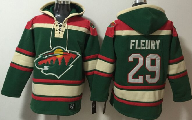 Men's Minnesota Wild #29 Marc-Andre Fleury Green Lace-Up Pullover Hoodie