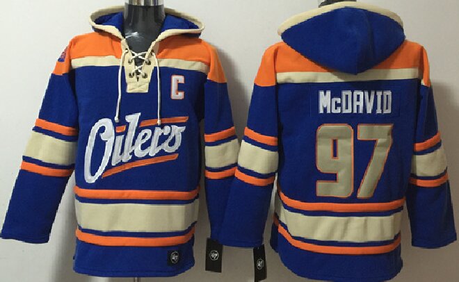 Men's Edmonton Oilers #97 Connor McDavid Blue Lace-Up Pullover Hoodie