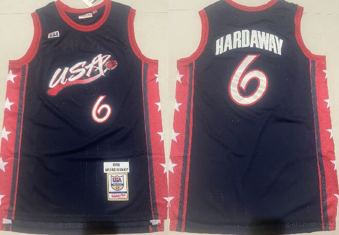 Men's USA Basketball #6 Anfernee Hardaway Navy Stitched Jersey