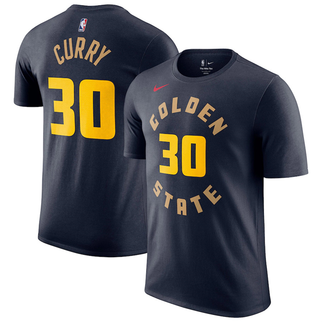 Men's Golden State Warriors #30 Stephen Curry Navy 2025 City Edition Name & Number T-Shirt