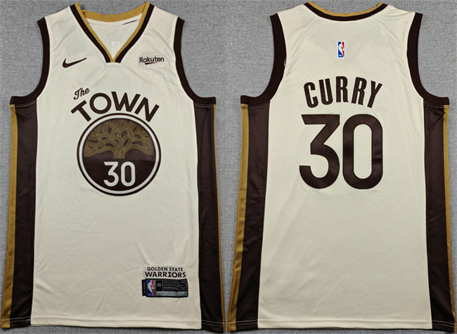 Men's Golden State Warriors #30 Stephen Curry Tan City Edition Stitched Basketball Jersey