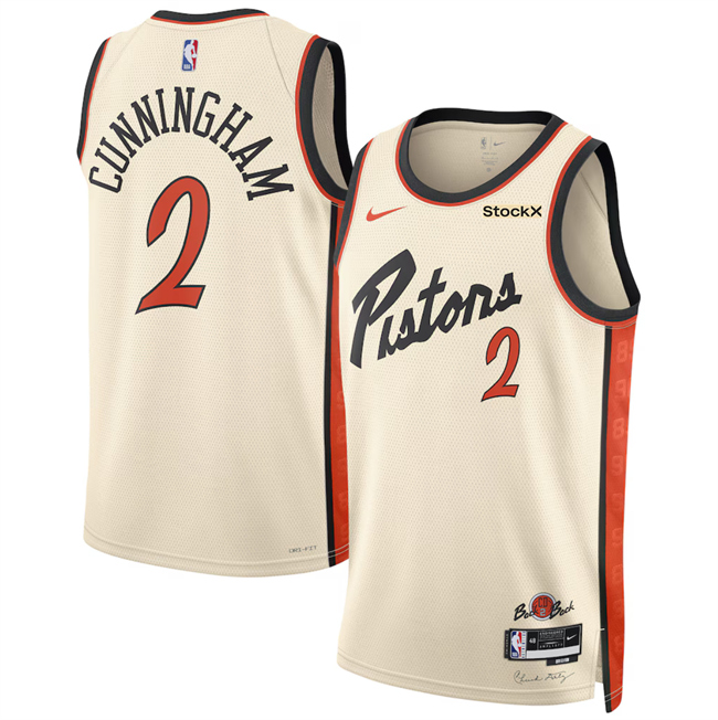 Men's Detroit Pistons #2 Cade Cunningham Cream 2025 City Edition Stitched Basketball Jersey