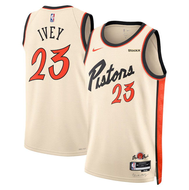 Men's Detroit Pistons #23 Jaden Ivey Cream 2025 City Edition Stitched Basketball Jersey