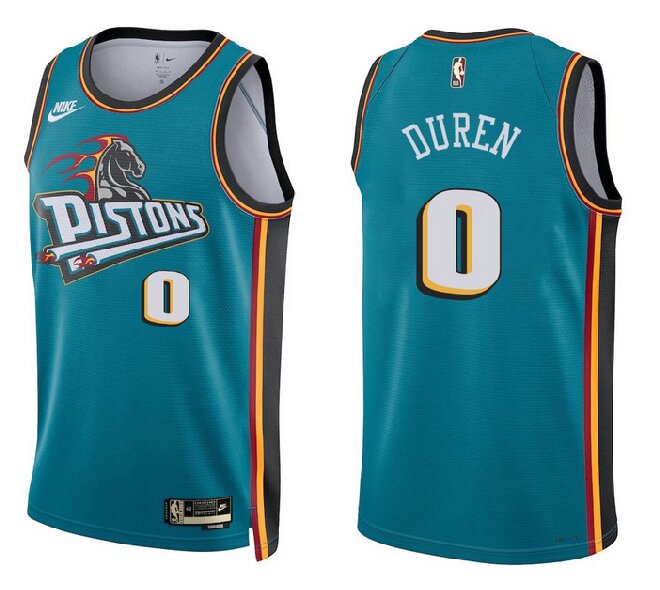 Men's Detroit Pistons #0 Jalen Duren Teal Stitched Basketball Jersey