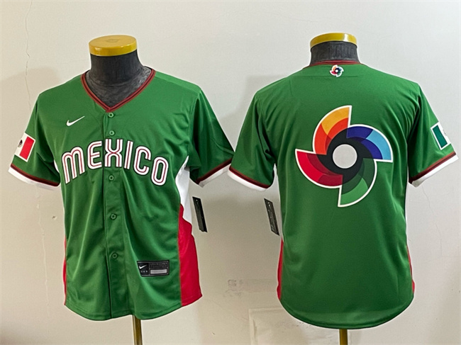 Youth Mexico Baseball Green 2026 World Baseball Classic Big Logo Stadium Stitched Baseball  Jersey