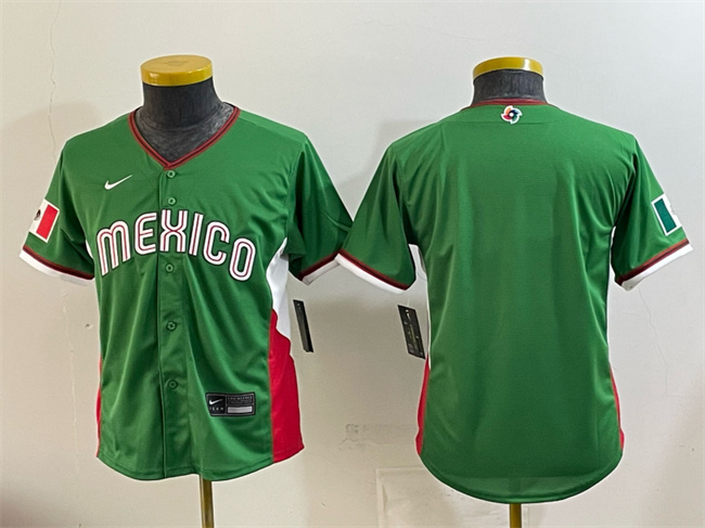 Youth Mexico Baseball Blank Green 2026 World Baseball Classic Stadium Stitched Baseball Jersey