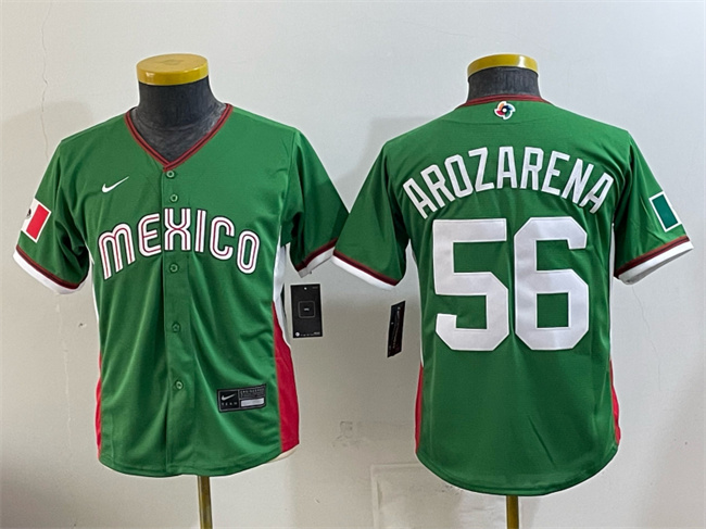 Youth Mexico Baseball #56 Randy Arozarena Green 2026 World Baseball Classic Stadium Stitched Baseball Jersey