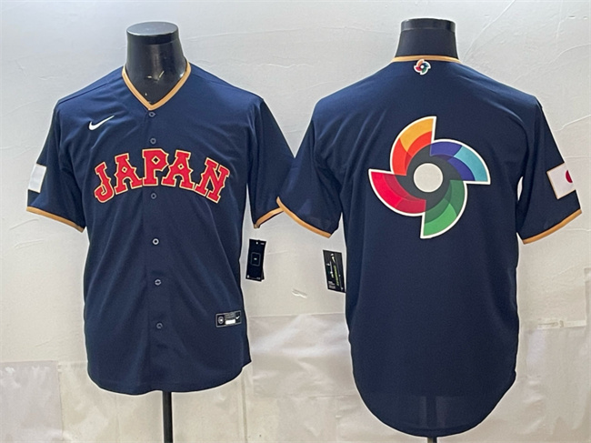 Men's Japan Baseball Team Big Logo Navy 2026 World Baseball Classic Road Stadium Stitched Jersey
