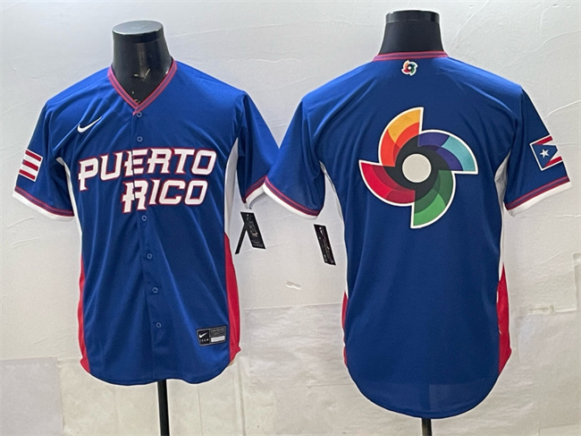 Men's Puerto Rico Baseball Blue 2026 World Baseball Classic Big Logo Road Stadium Stitched Jersey