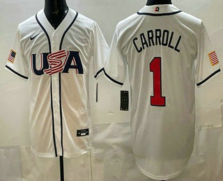 Men's USA #1 Corbin Carroll White 2026 World Baseball Classic Cool Base Jersey