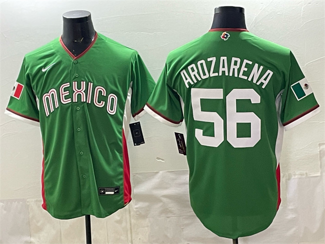 Men's Mexico Baseball #56 Randy Arozarena Green 2026 World Baseball Classic Stadium Stitched Jersey