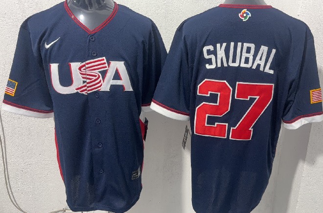 Men's USA Baseball #27 Tarik Skubal Navy 2026 World Baseball Classic Stadium Stitched Baseball Jersey