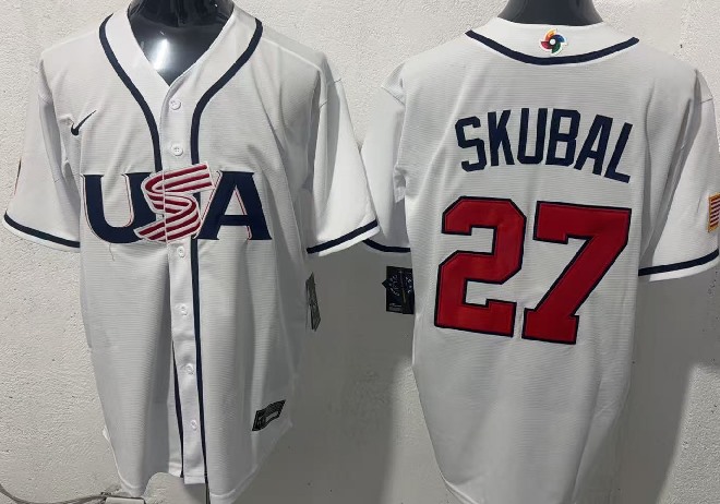 Men's USA Baseball #27 Tarik Skubal White 2026 World Baseball Classic Stadium Stitched Baseball Jersey