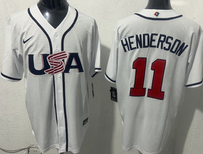 Men's USA Baseball #11 Gunnar Henderson White 2026 World Baseball Classic Home Stadium Stitched Jersey