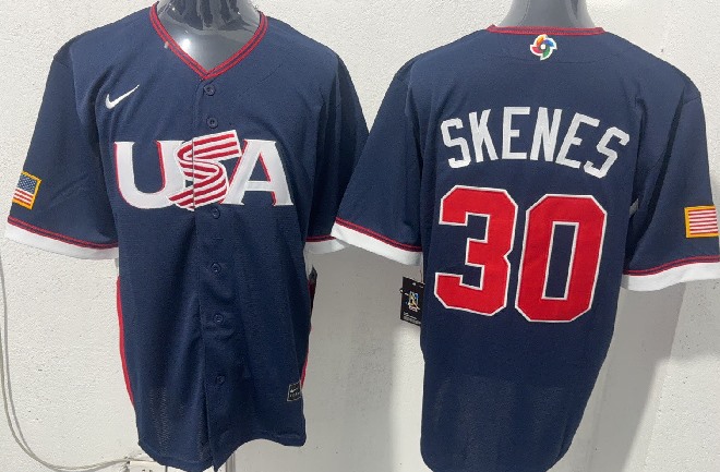 Men's USA Baseball #30 Paul Skenes  Navy 2026 World Baseball Classic Stadium Stitched Baseball Jersey