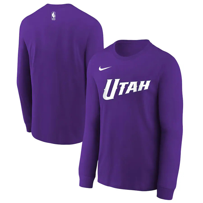 Men's Utah Jazz Purple 2025 City Edition Essential Logo Long Sleeve T-Shirt
