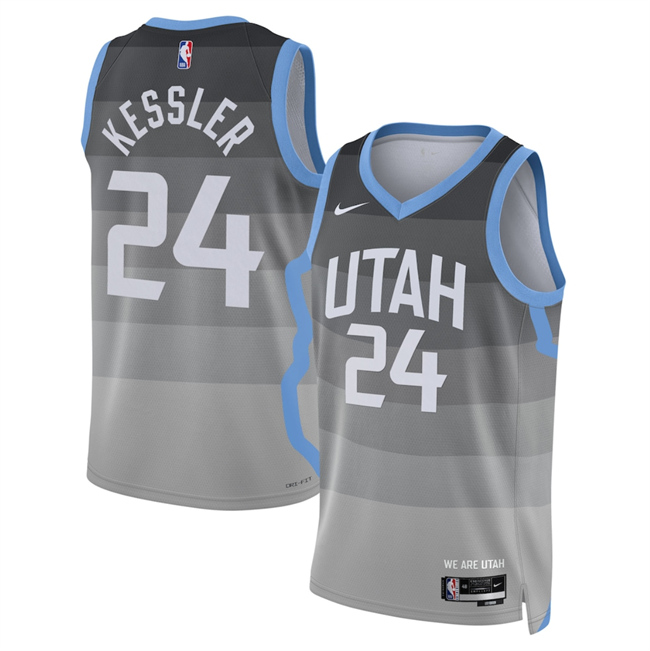 Men's Utah Jazz #24 Walker Kessler Grey 2026 City Edition Stitched Basketball Jersey