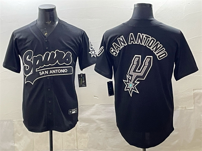 Men's San Antonio Spurs Team Big Logo Black Stitched Baseball  Jersey