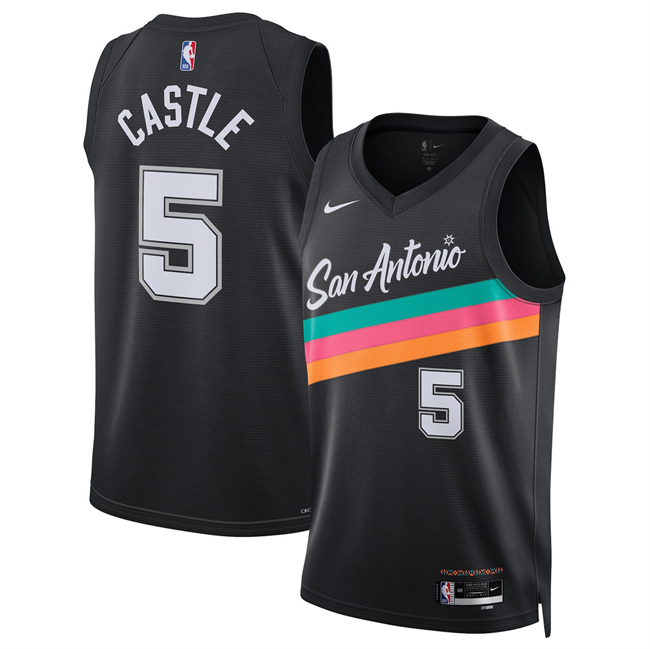 Men's San Antonio Spurs #5 Stephon Castle Black 2026 City Edition Stitched Basketball Jersey