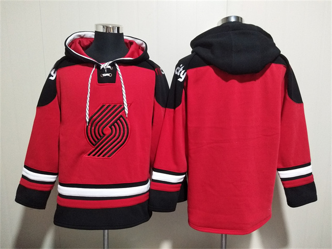 Men's Portland Trail Blazers Blank Red Lace-Up Pullover Hoodie