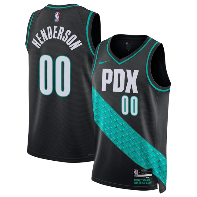 Men's Portland Trail Blazers #00 Scoot Henderson Black 2026 City Edition Edition Stitched Basketball Jersey