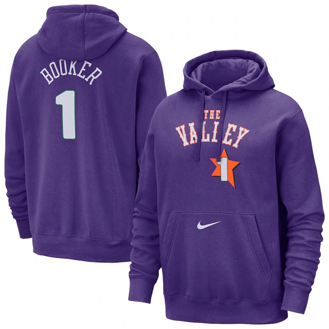 Men's Phoenix Suns #1 Devin Booker Purple 2025 City Edition Essential Club Pullover Hoodie